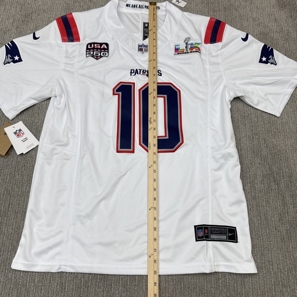 Nike Drake Maye Super Bowl 60 LX Patch Game Jersey New England Patriots White - Picture 10 of 13
